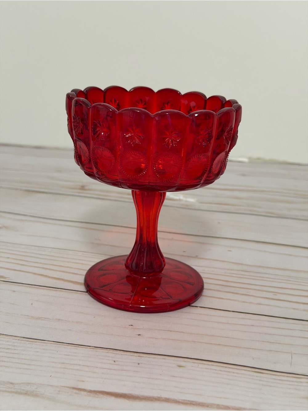 Priscilla LG Wright Glass 5” Ruby Red Pedestal Candy Dish Bowl Compote Vintage